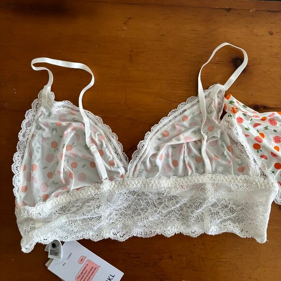 NWT! Monki Lace Edge Oranges Print Bralette & Underwear Set - Picture 8 of 9